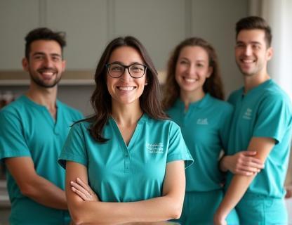 Friendly cleaning team in Sterling Clean Solutions uniforms smiling in a tidy Manchester home